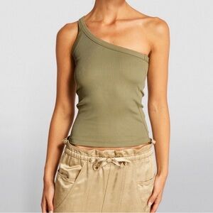 ANINE BING Ren one-shoulder ribbed-knit tank size small